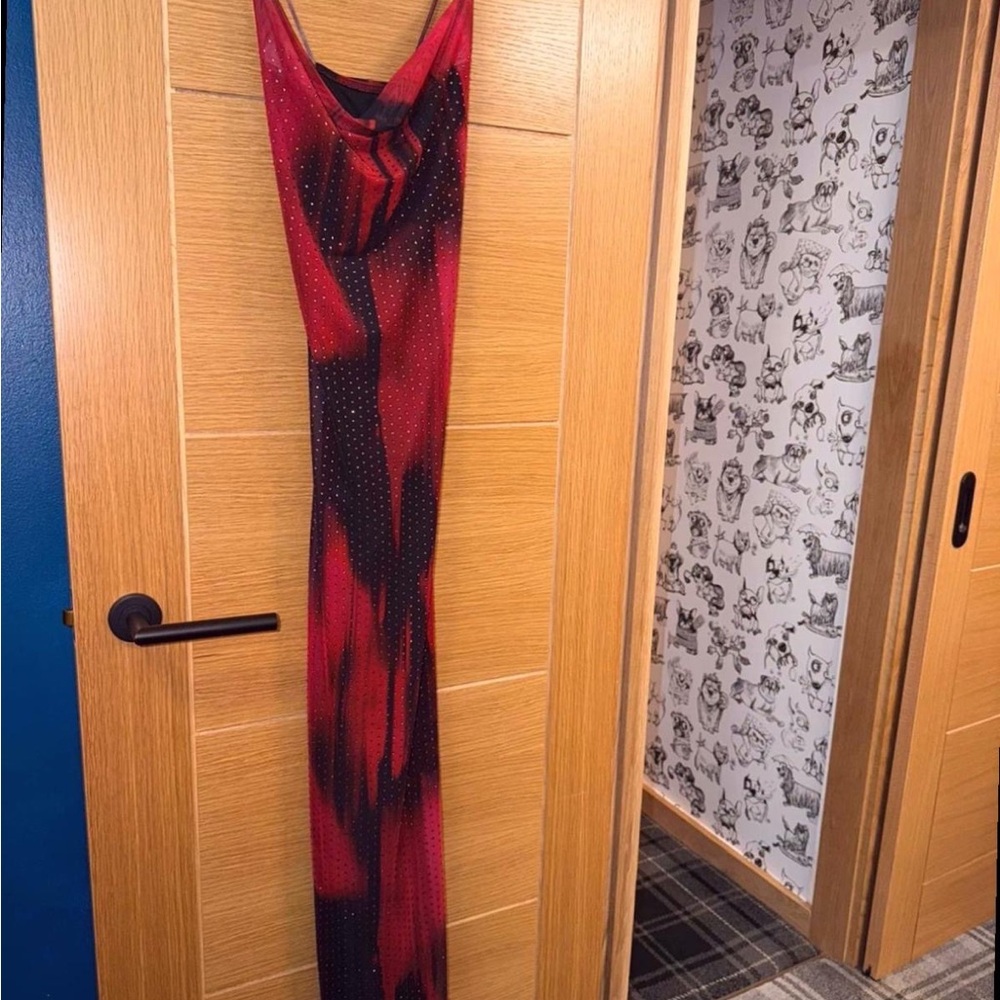 New Look Red and Black Glitter Dress